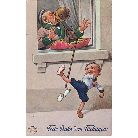n°23802 - Arthur Thiele - Freie Bahn dem Füchtigen - Garçon lançant un ballon sur un homme fumant la pipe