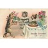 n°23816 - Carte Gaufrée - Nouvel An - Chats, un apportant un pot de fleur