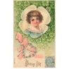 n°23831 - Carte Gaufrée - MSIB 13614 - Bonne Fête -Tête d'enfant au milieu d'un trèfle, près d'un coeur fait de fleurs