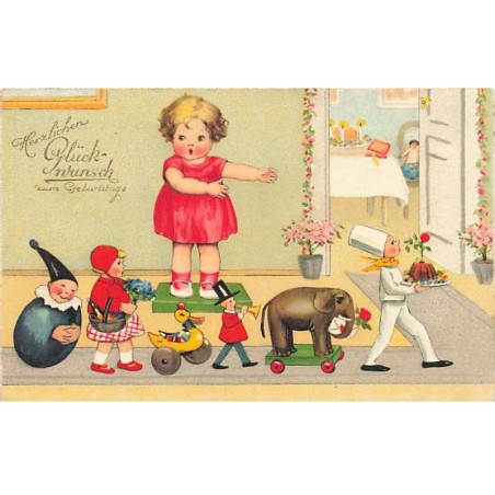 n°23832 - Style Baumgarten - Fillette dirigeant un défilé de ses jouets - Poupées - Elephant