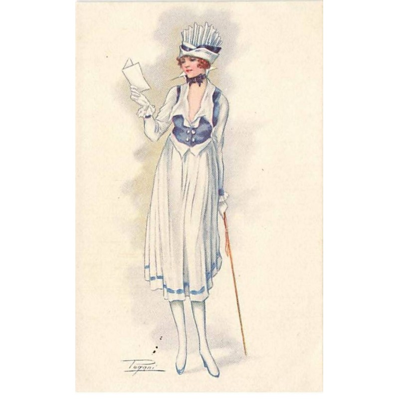 n°23863 - Illustrateur Pagani n°494-3 - Jeune femme élégante lisant un mot