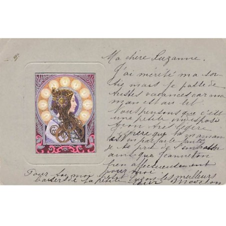n°23864 - Carte Gaufrée - Art Nouveau - Femme de profil