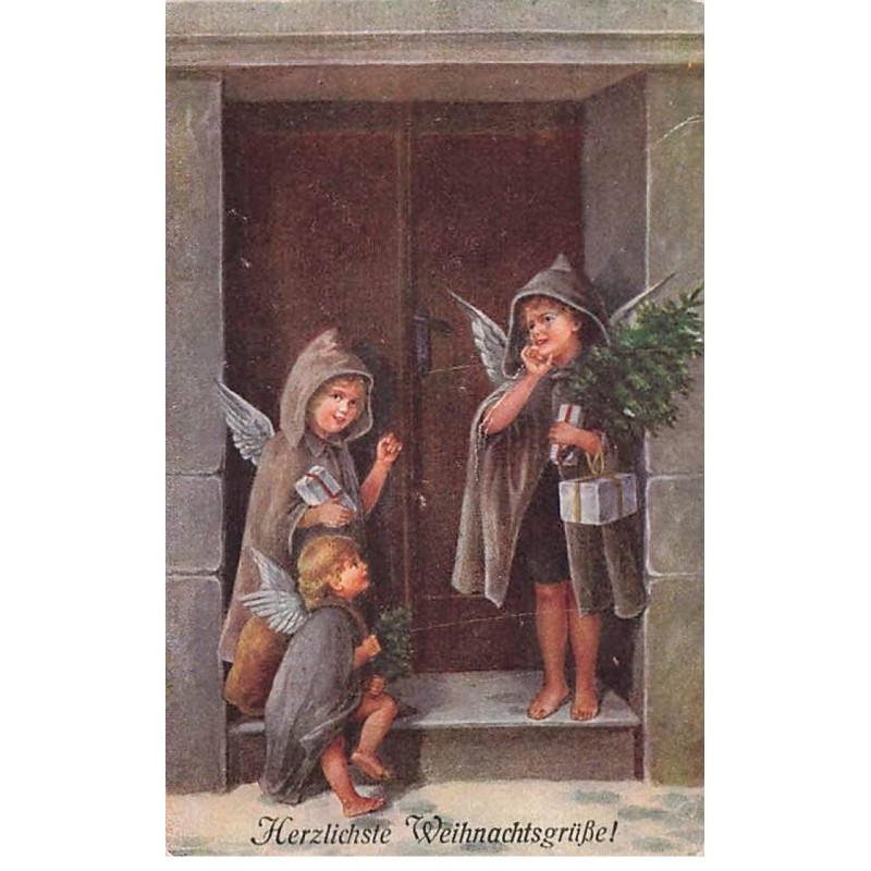 n°23893 - Noël - Herzlichste Weihnachtsgrusse - Anges frappant à une porte