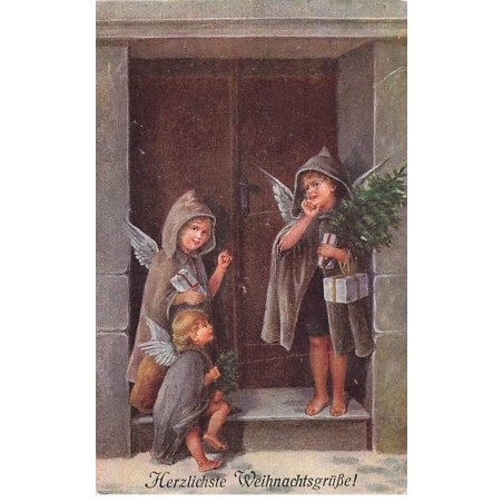 n°23893 - Noël - Herzlichste Weihnachtsgrusse - Anges frappant à une porte