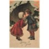n°23894 - Noël - Boldog Ujevet - Deux enfants s'embrassant à l'abri d'un parapluie