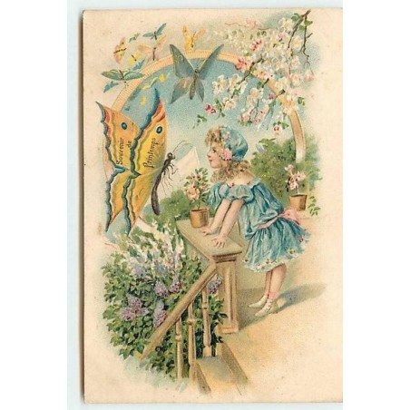 n°11686 - Carte Fantaisie Gaufrée - Fillette et Papillon
