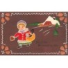 n°23898 - Carte Gaufrée - Noël - Pain d'épices - Fillette s'éloignant d'une maison