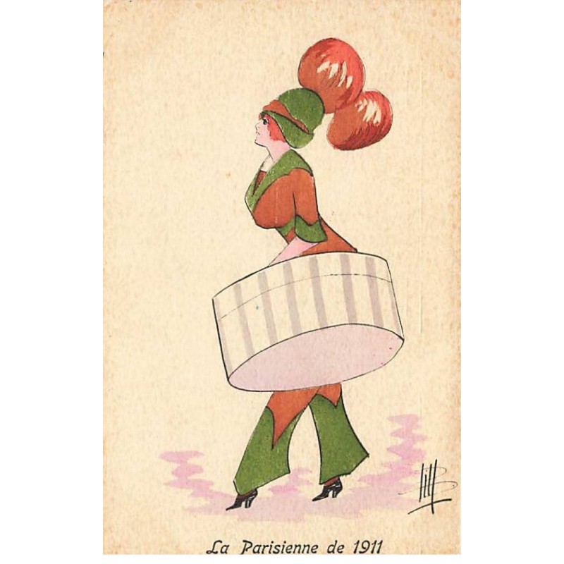 n°23909 - Illustrateur - La Parisienne de 1911 - Jeune femme une très grosse boite à chapeau