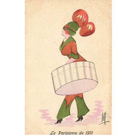 n°23909 - Illustrateur - La Parisienne de 1911 - Jeune femme une très grosse boite à chapeau