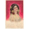 n°23915 - Fantaisie - Art Nouveau -Jeune femme avec des roses dans les cheveux