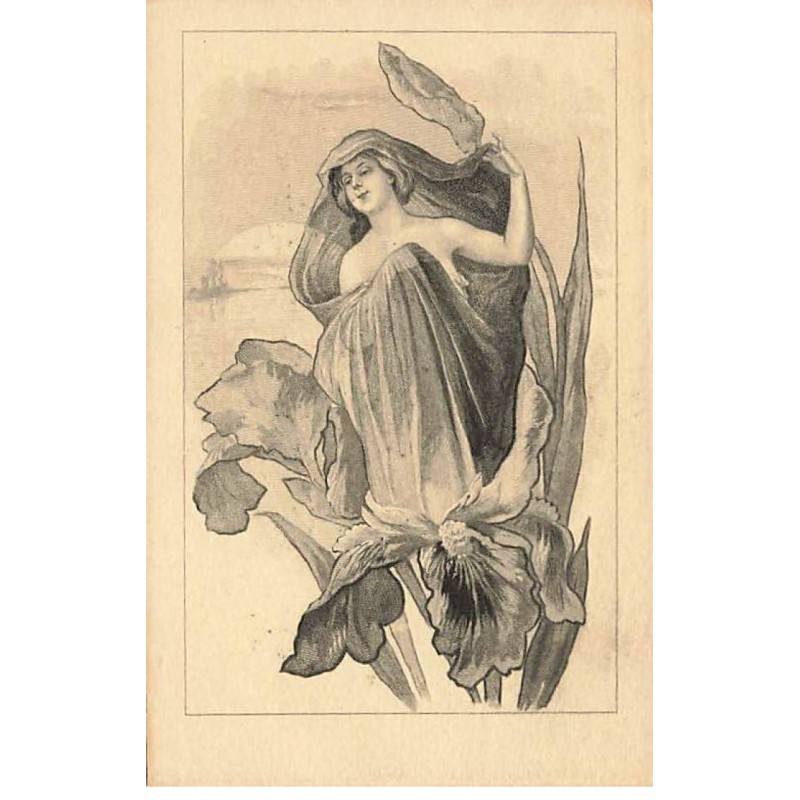 n°23917 - Illustrateur - Art Nouveau - Jeune femme au milieu d'un Iris