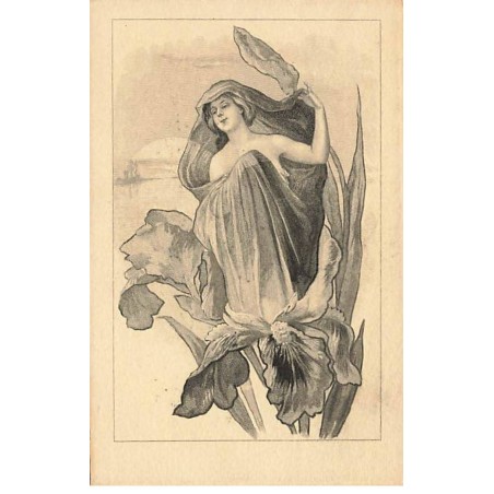 n°23917 - Illustrateur - Art Nouveau - Jeune femme au milieu d'un Iris