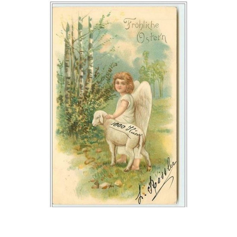 n°2392 - Carte Gaufrée - Fröhliche Ostern - Angelot et mouton