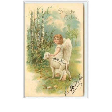 n°2392 - Carte Gaufrée - Fröhliche Ostern - Angelot et mouton
