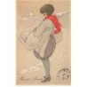 n°23926 - Bonne Année - Jeune femme portant des paquets, et un boa rouge