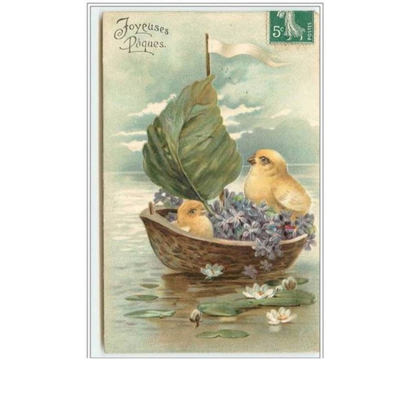 n°2393 - Carte Gaufrée - Joyeuses Pâques - Poussins dans une coquille de noix