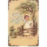 n°23934 - Fantaisie - Imitation bois - Fillette près d'une barrière en bois