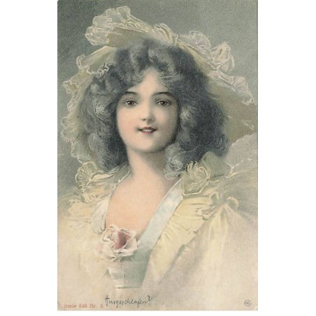 n°23938 - Fantaisie - Jeune femme souriant, avec une rose à son décolleté