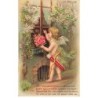 n°23939 - mit blütenduft - Cupidon frappant à une fenêtre pour offrir un bouquet de roses