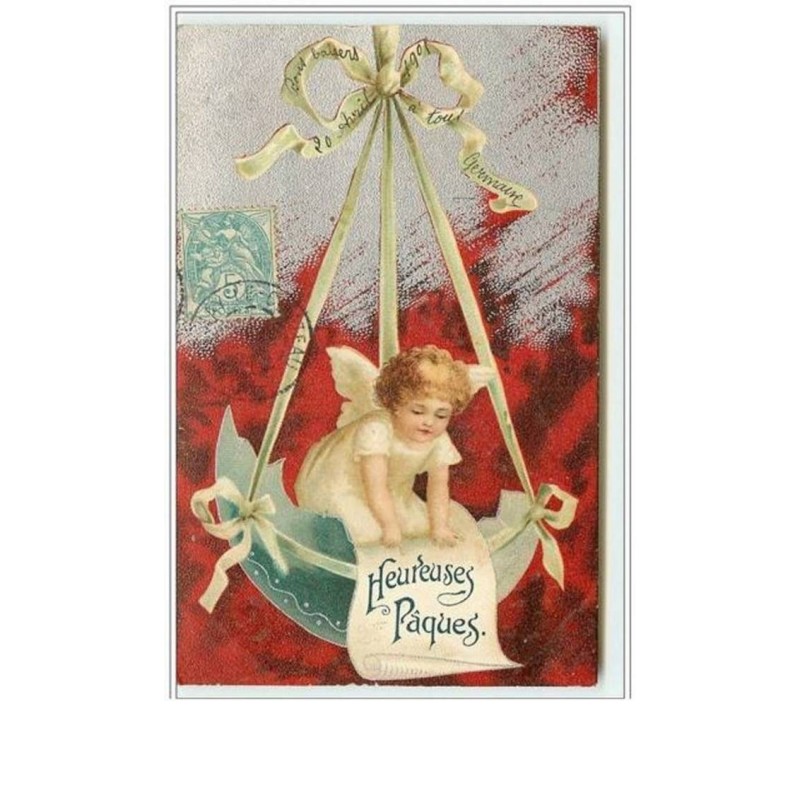 n°2394 - Heureuses Pâques - Angelot dans une coquille d'oeuf - Clapsaddle