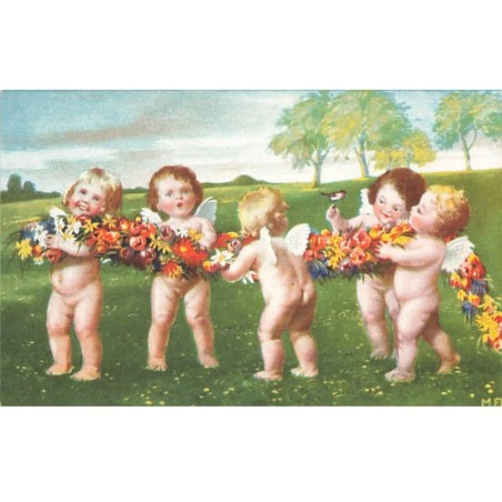 n°23948 - Marie Flatscher - Anges portant une guirlande de fleurs