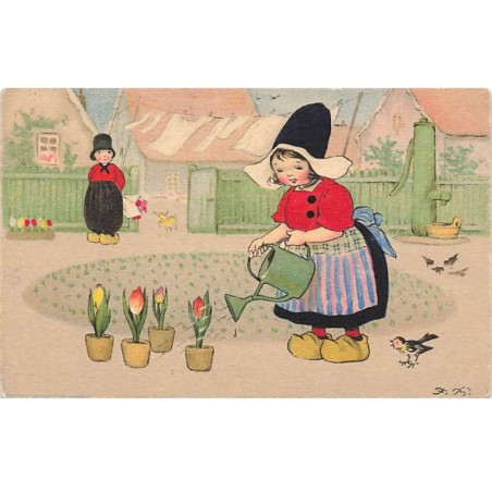 n°23962 - F. Baumgarten - Jeune fille arrossant des tulipes - Hollandais