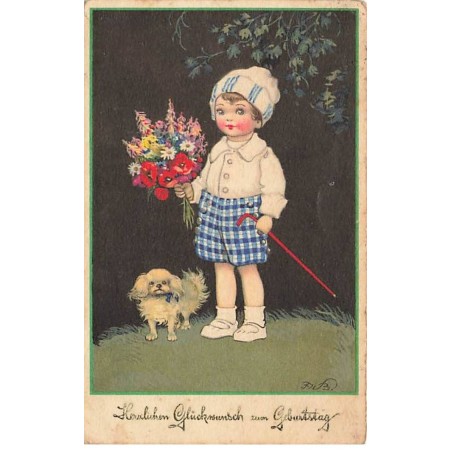 n°23964 - F. Baumgarten - Herzlichen Glückwunsch zum Geburstag - Enfant accompagné d'un chien