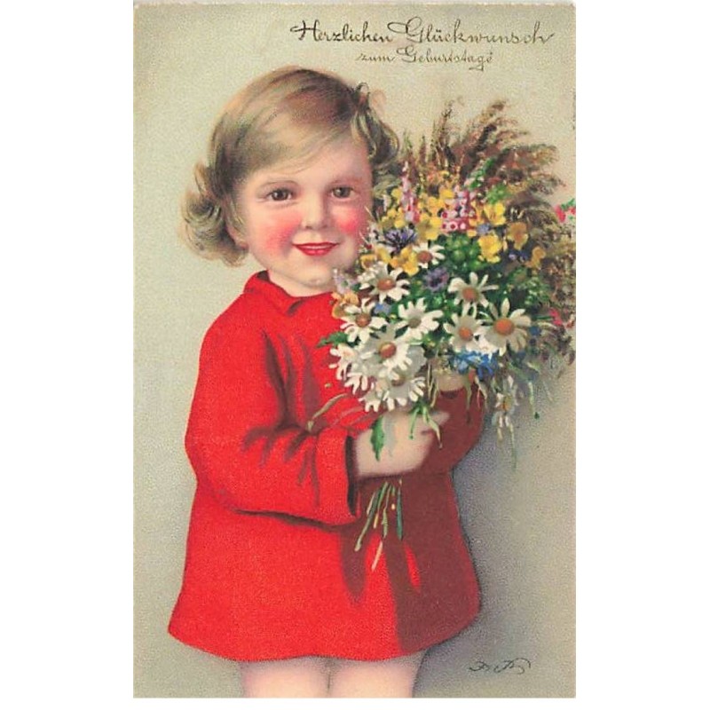 n°23965 - F. Baumgarten - Herzlichen Glückwunsch zum Geburstage - Fillette avec un bouquet de fleurs