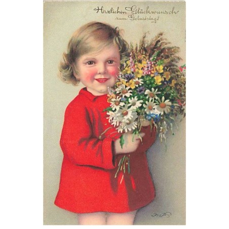 n°23965 - F. Baumgarten - Herzlichen Glückwunsch zum Geburstage - Fillette avec un bouquet de fleurs