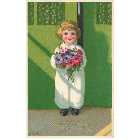 n°23966 - F. Baumgarten - Herzlichen Glückwunsch zum Geburstage - Fillette avec des pivoines