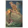 n°23974 - Carte Gaufrée - Nouvel An - Enfant à la barre d'un bateau