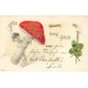 n°23976 - Carte Gaufrée - Nouvel An - Bring's Glück 1906 - Enfant portant un champignon