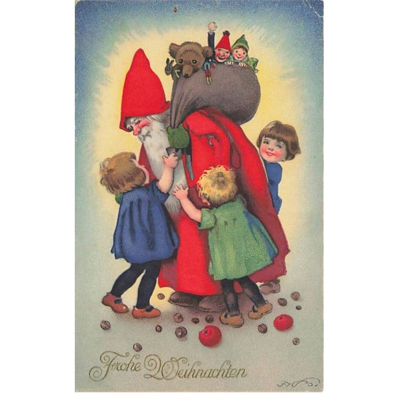 n°23980 - Noël - F. Baumgarten - Fröhe Weihnachten - Enfants autour du Père Noël - Ours en peluche -Teddy Bear
