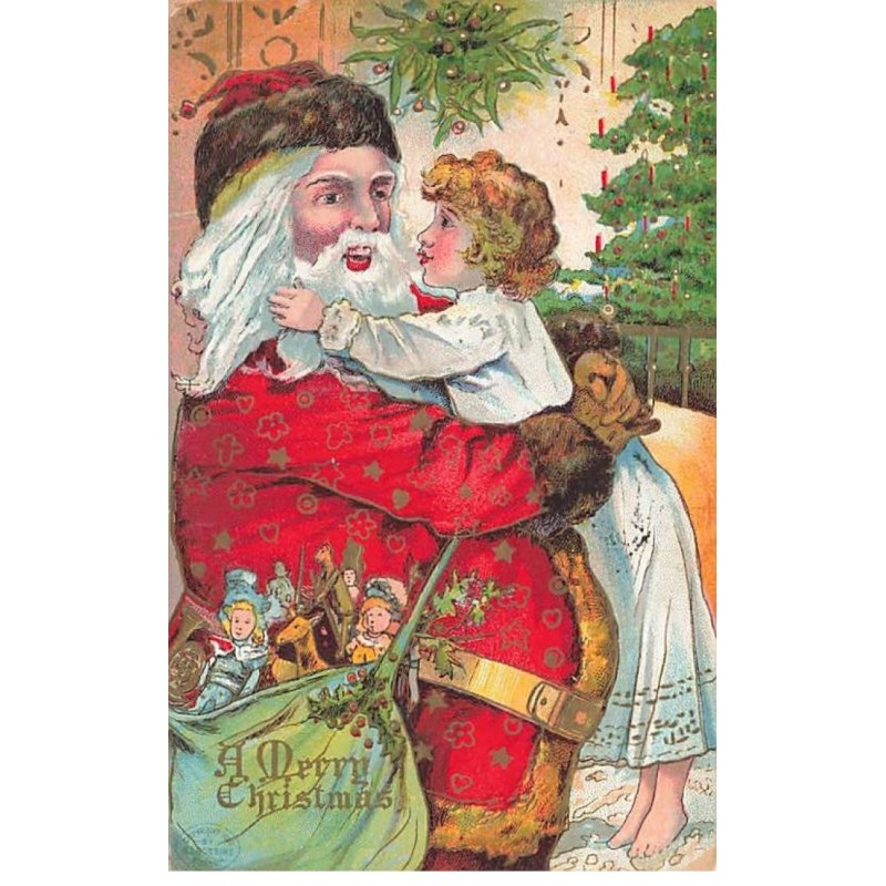 n°23986 - Noël - Carte Gaufrée - A Merry Christmas - Père Noël avec un enfant dans les bras