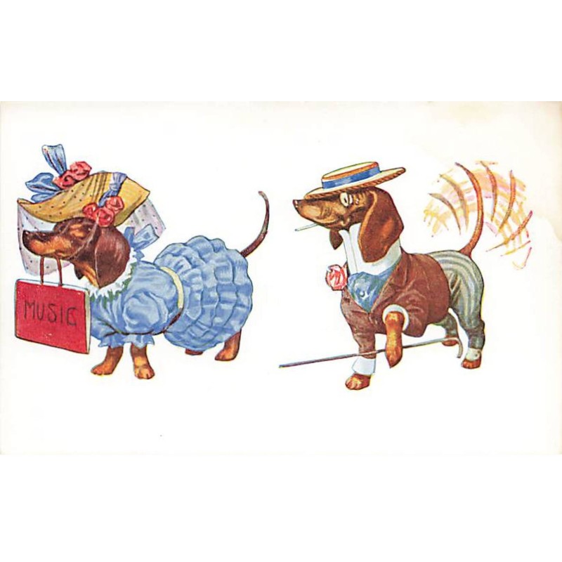 n°23987 - Couple de Teckels habillés - Dackel