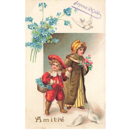 n°23999 - Clapsaddle - Amitié - Couple 'Enfants - Myosotis