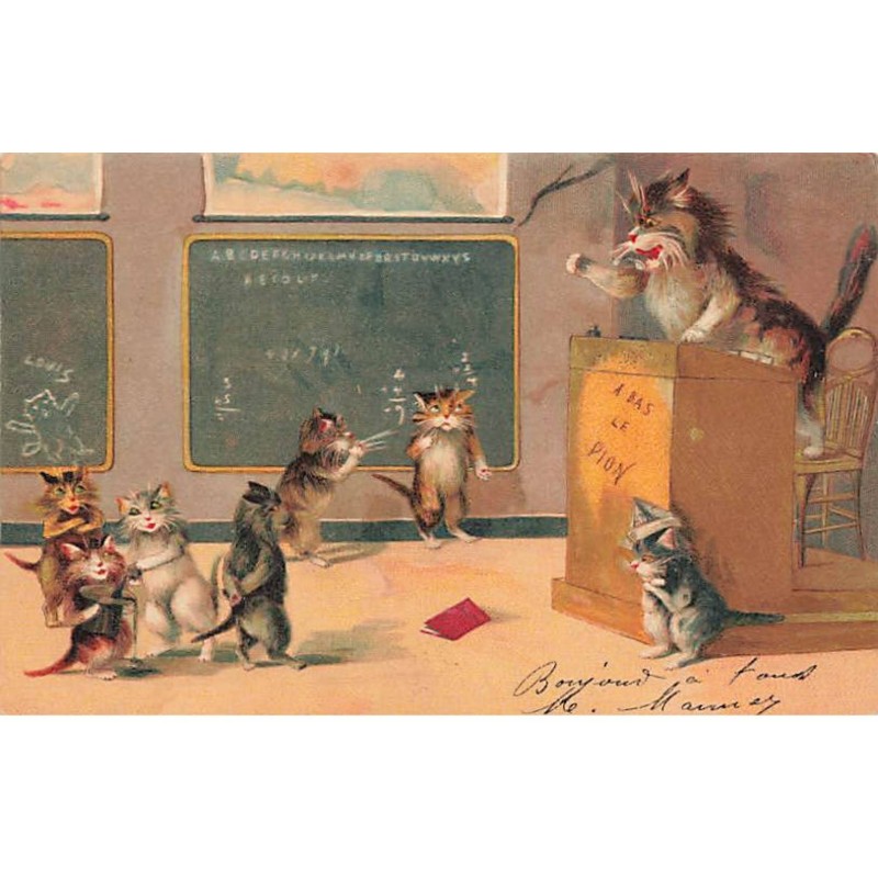 n°24002 - Fantaisie - M. Boulanger - Chats habillés - Salle de Classe