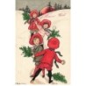 n°24022 - F. Hardy - Heureux Noël - Enfants portant du houx, et faisant une partie de  boules de neige