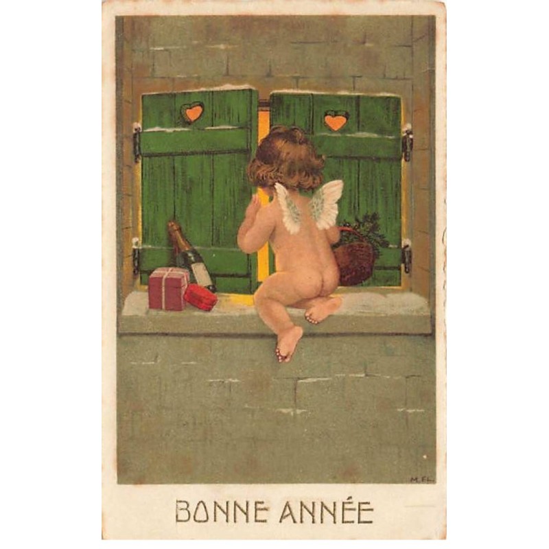 n°24040 - Bonne Année - Flatscher - Angelot regardant par une fenêtre