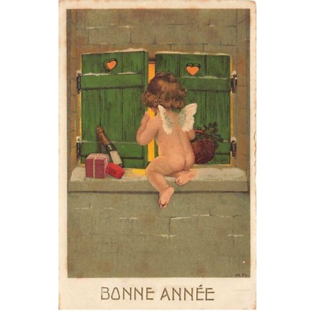 n°24040 - Bonne Année - Flatscher - Angelot regardant par une fenêtre