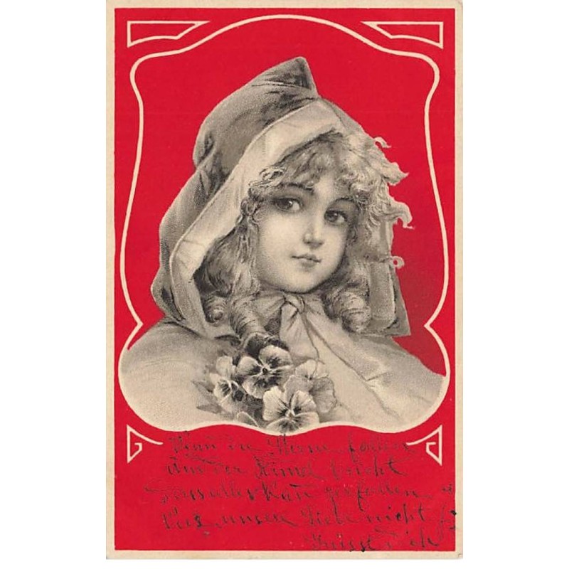 n°24045 - Clapsaddle - Portrait de Fillette sur fond rouge