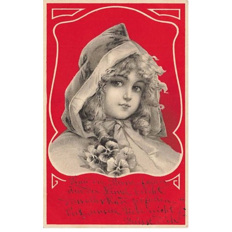 n°24045 - Clapsaddle - Portrait de Fillette sur fond rouge