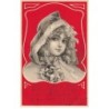n°24045 - Clapsaddle - Portrait de Fillette sur fond rouge