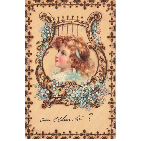 n°24046 - Imitation Bois - Portrait de Fillette de profil - Lyre