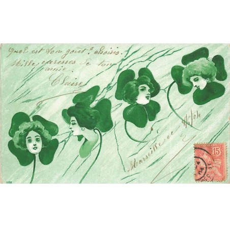 n°24048 - Style Kirchner - Art Nouveau - Portrait de Femmes dans des Trèfles