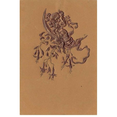 n°24065 - Carte en Relief - Art Nouveau - Jeune femme légèrement de dos avec des fleurs