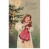 n°24078 - Carte Gaufrée - Joyeux Noël - Fillette câlinant une poupée