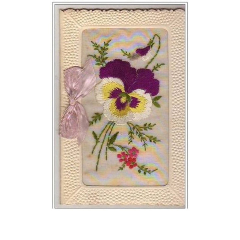 n°2408 - Carte Brodée avec livret - Pensée