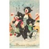 n°24087 - Bonne Année - Chorale de chats noirs chantant