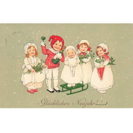 n°24096 - Flatscher - MM Vienne n°547 - Glückliches Neujahr - Enfants, le garçon portant du champagne